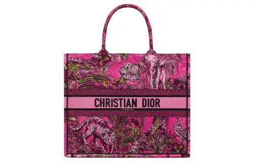 DIOR BookTote Embroidery Tote Bag, Shopping Bag, Handbag Large Women's Fuchsia & Multicolor