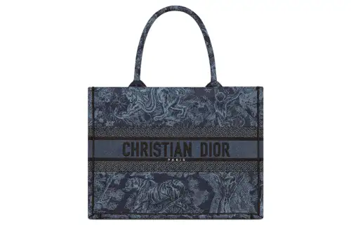 DIOR Embroidery Tote Bag, Shopping Bag, Handbag Medium Women's Denim Blue