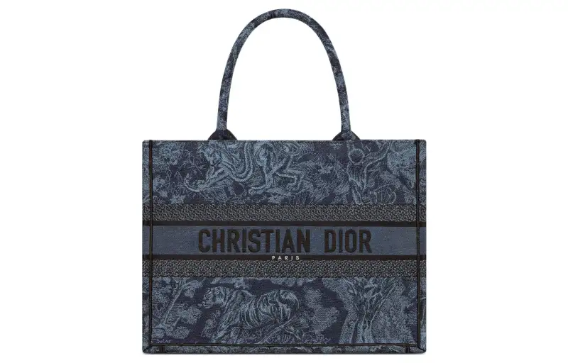 DIOR Embroidery Tote Bag, Shopping Bag, Handbag Medium Women's Denim Blue