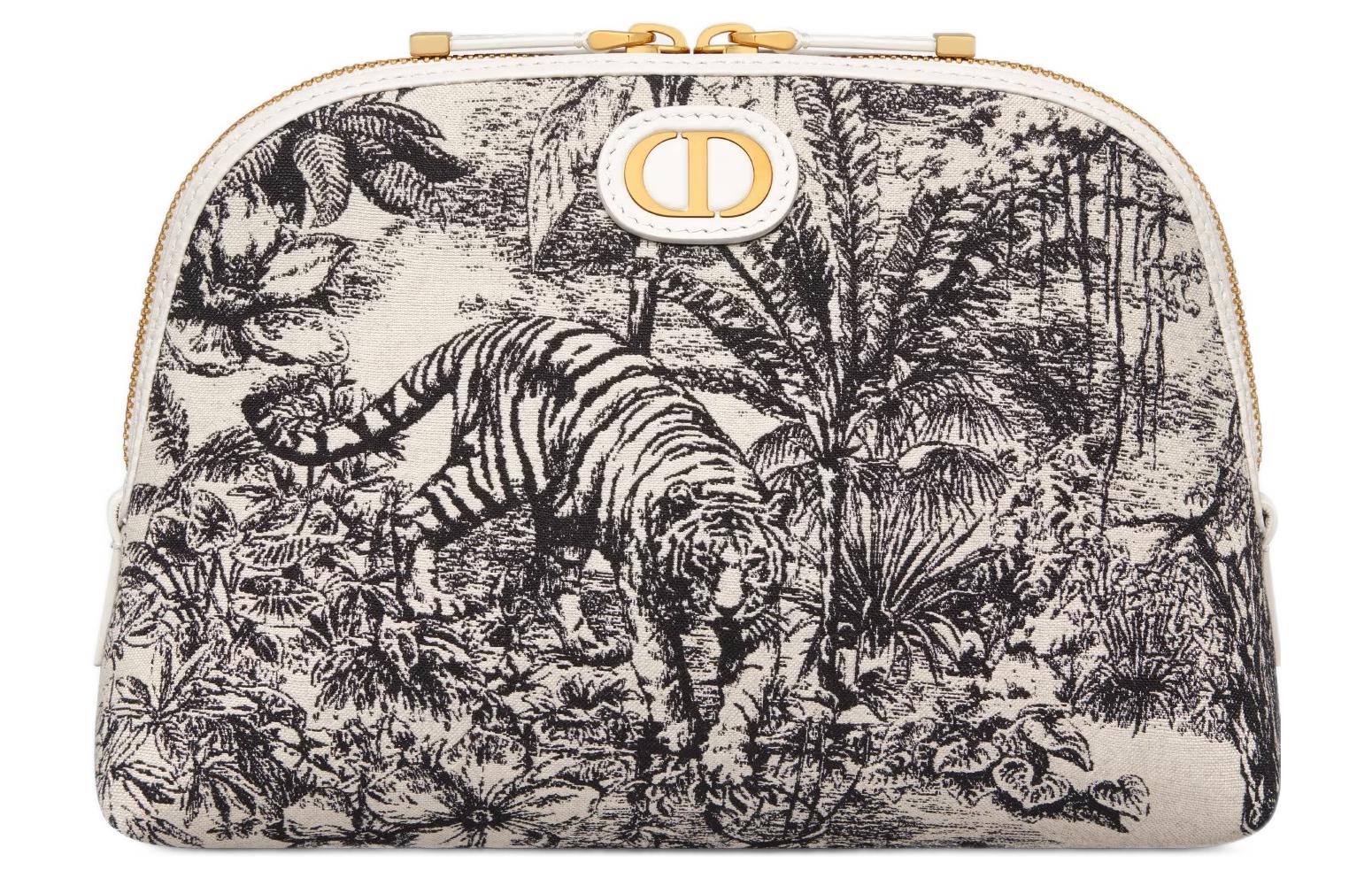 DIOR 30 Montaigne Canvas Handheld Makeup Bag Women's White & Black