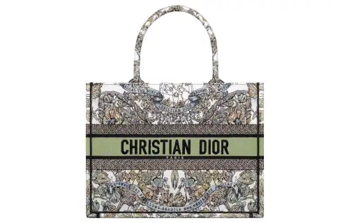 DIOR BookTote Embroidery Tote Bag, Shopping Bag, Handbag Medium Women's White & Multicolor