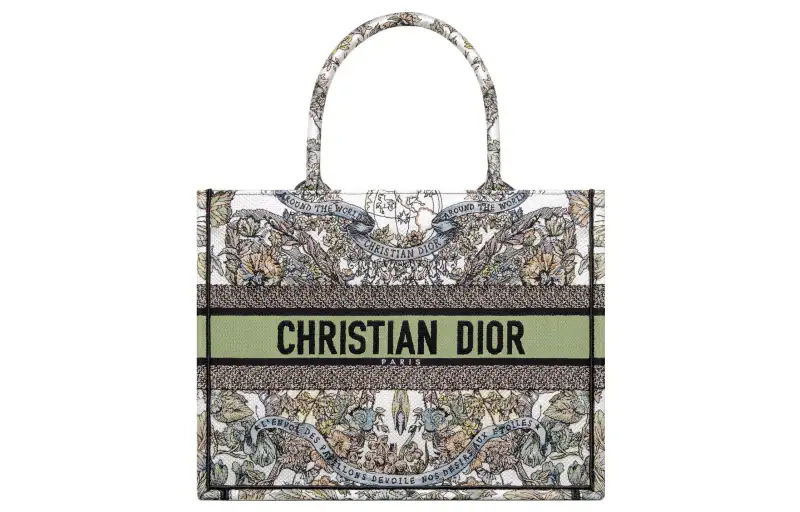 DIOR BookTote Embroidery Tote Bag, Shopping Bag, Handbag Medium Women's White & Multicolor
