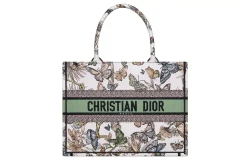 DIOR Embroidery Tote Bag, Shopping Bag, Handbag Medium Women's White & Multicolor