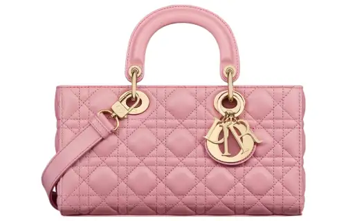 DIOR Lady D Joy Wicker Pattern Sheepskin Handbag, Shoulder Bag, Crossbody Bag, Handbag Medium Women's Peach Pink