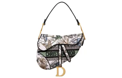DIOR Saddle Jouy Print Embroidery Saddle Bag, Shoulder Bag, Crossbody Bag, Handbag Women's White & Multicolor