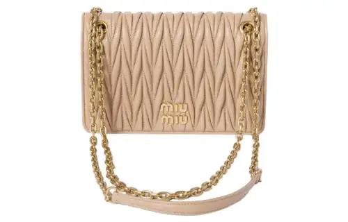 MIU MIU Matelassé Soft Sheep Leather Crossbody Bag, Shoulder Bag Women's Sand Yellow