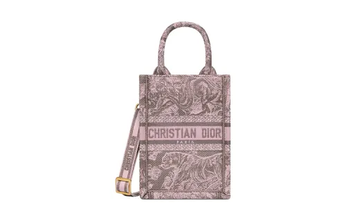 DIOR DIORIVIERA Embroidery Handbag, Shoulder Bag, Crossbody Bag, Cell Phone Pouch Mini Women's Gray & Pink