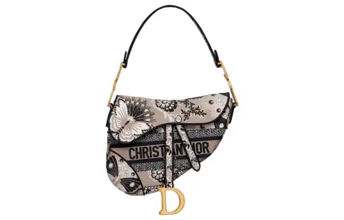 DIOR Saddle Embroidery Saddle Bag, Shoulder Bag, Crossbody Bag, Handbag Women's Beige