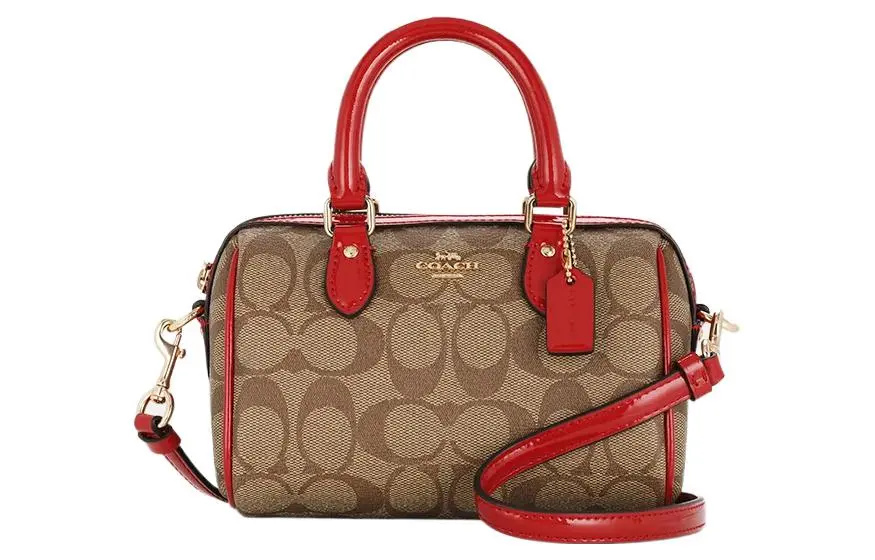 COACH Boxed PVC With Skin Boston Bag, Handbag, Shoulder Bag Small Women's Brown & Red