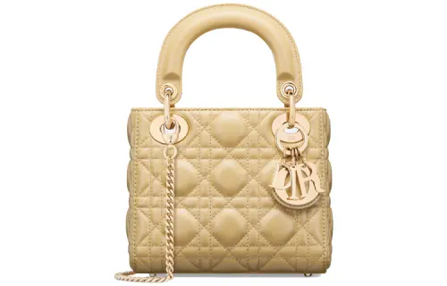 DIOR Lady Dior Sheepskin Handbag, Shoulder Bag, Crossbody Bag, Handbag Mini Women's Light Yellow