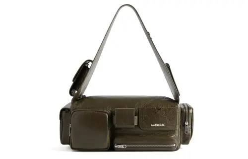 Balenciaga Superbusy Fine Grained Lambskin With Polyester Handbag, Shoulder Bag Women's Dark Green