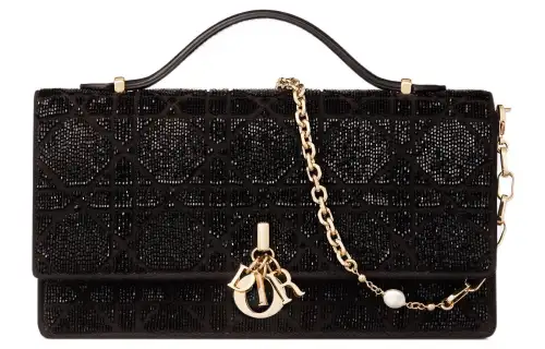 DIOR Cotton Bead Ornament Embroidery Shoulder Bag, Crossbody Bag, Handbag Mini Women's Black