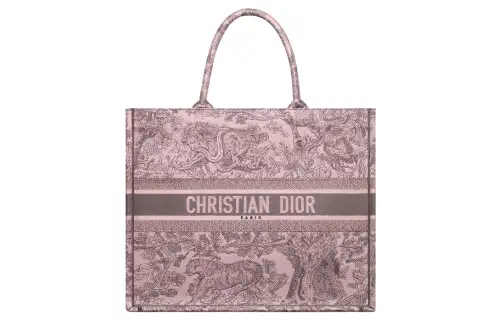 DIOR Embroidery Tote Bag, Shopping Bag, Handbag Large Women's Pink & Gray