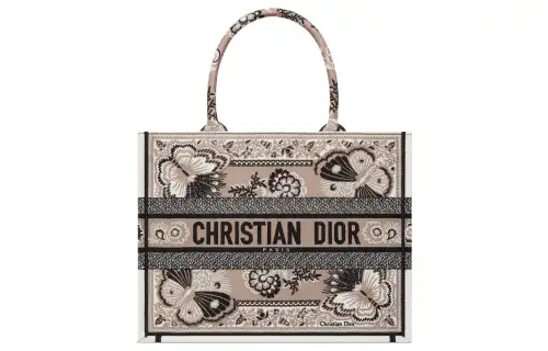 DIOR Embroidery Tote Bag, Shopping Bag, Handbag Medium Women's Beige