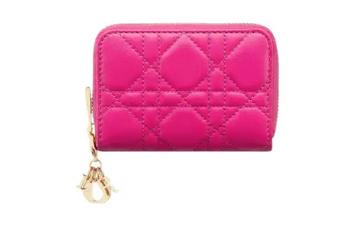 DIOR Lady Dior Lambskin Coin Purse Wallet Small Women's Rose Red