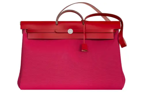 HERMES Herbag Zip Canvas With Hunter Cow Leather Shoulder Bag, Crossbody Bag, Handbag 50 Unisex Mexican Rose/Red Pepper