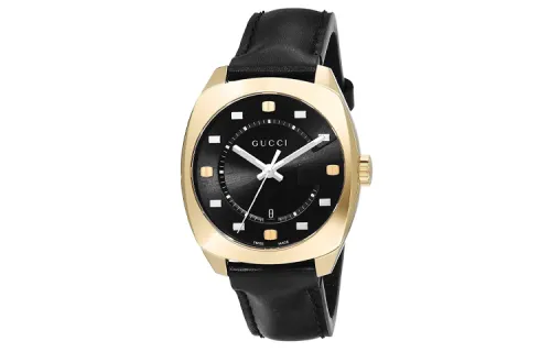 GUCCI GG2570 Wrist Watches Quartz Movement Cow Leather Strap Black Dial Men's Watches ['50', 149262]m Waterproof