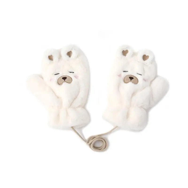 FREE RABBITⅡ Plush Cute Cartoon Bear Cold Resistant Thickened And Fleece Lined Thermal Halter Glove Antifreeze