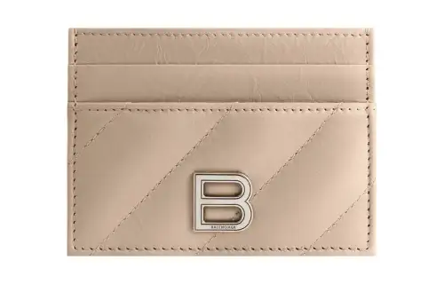 Balenciaga Crush Calfskin Card Holder Women's Beige