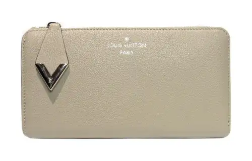 LOUIS VUITTON Cow Leather Wallet Women's Beige