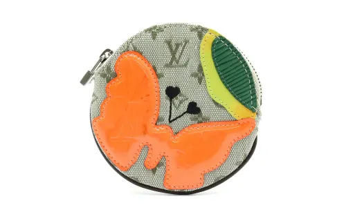 LOUIS VUITTON Cartoon Pattern Canvas With Leather Wallet Coin Purse Mini Women's Khaki