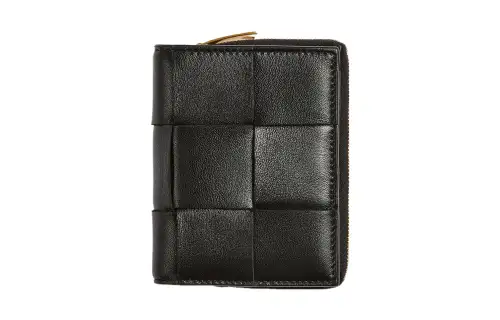 Bottega Veneta Lambskin With Calfskin Wallet Small Women's Black