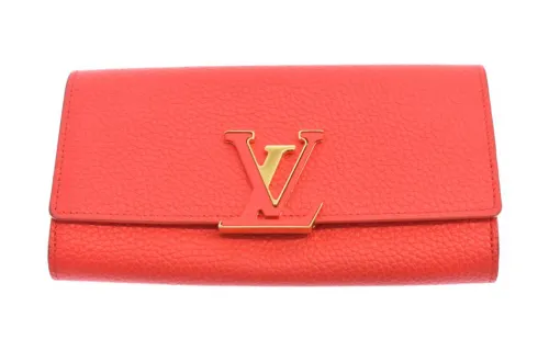 LOUIS VUITTON Leather Wallet Women's Red