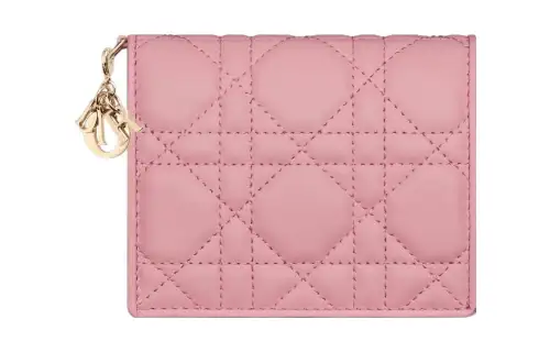 DIOR Lady Dior Lambskin Wallet Mini Women's Peach Pink