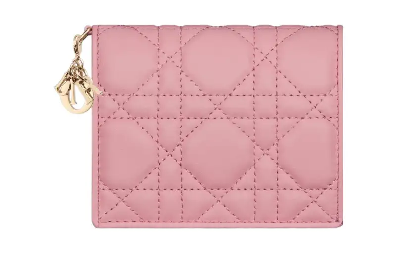 DIOR Lady Dior Lambskin Wallet Mini Women's Peach Pink