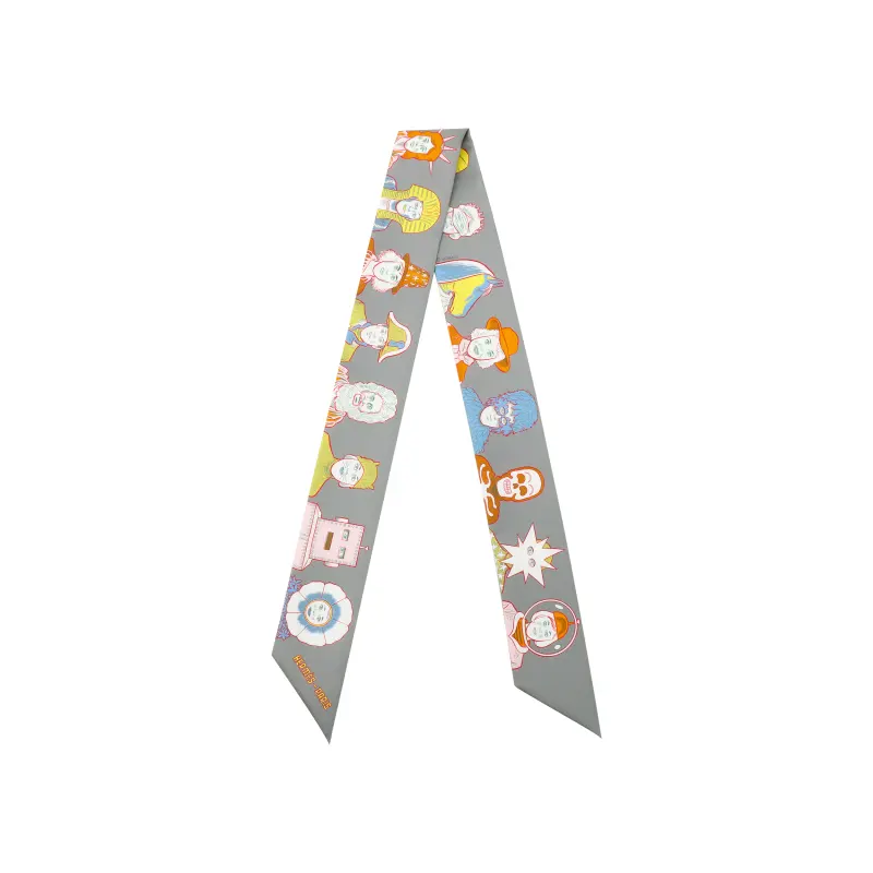 HERMES Silk Scarves Unisex Gray