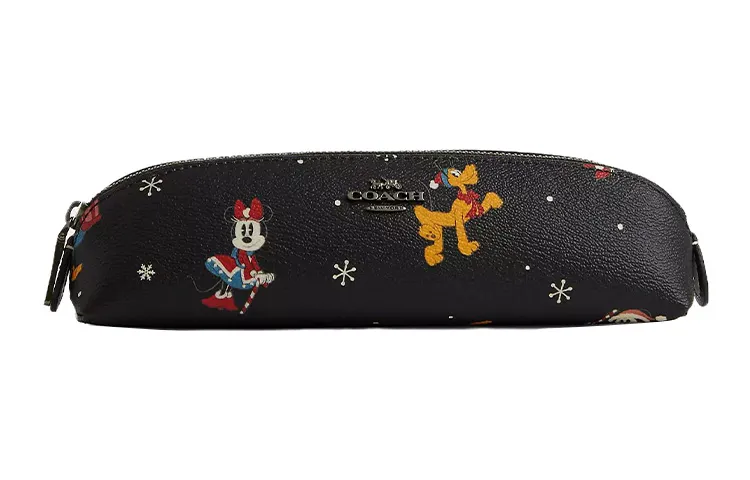 COACH X Disney Collaboration Pencil Case Coated Canvas With Smooth Leather Pencil Case Travel Organizers Unisex Bronze