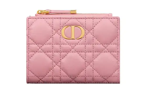 DIOR Caro Calfskin Wallet Regular Women's Peach Pink