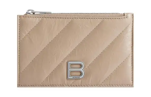 Balenciaga Crush Calfskin Card Holder Women's Beige