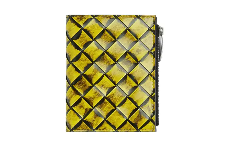 Bottega Veneta Lambskin Wallet Small Women's Yellow Green & Black