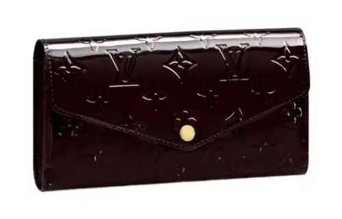 LOUIS VUITTON Sarah Patent Leather Calfskin Wallet Women's Dark Red