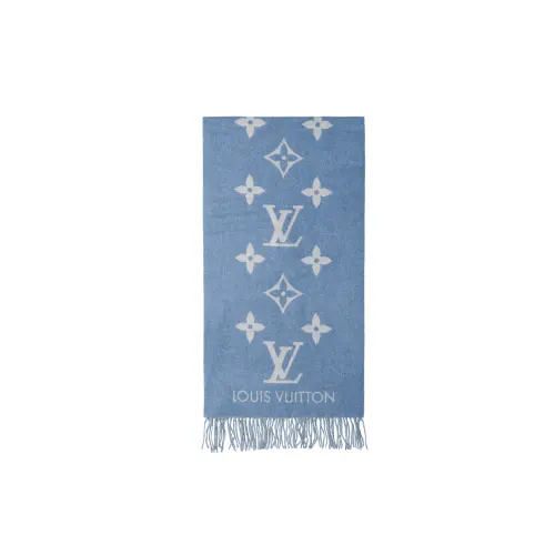 LOUIS VUITTON Cashmere Knit Scarves Unisex Blue