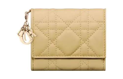 DIOR Lady Dior Soft Lambskin Clutch Card Holder Wallet Women's Light Yellow