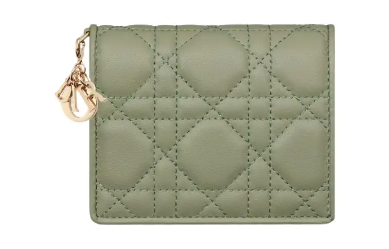 DIOR Lady Dior Lambskin Wallet Mini Women's Cactus Green