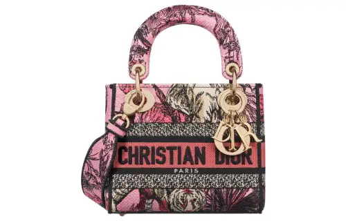 DIOR Lady D Lite Embroidery Handbag Crossbody One Shoulder Handbag Mini Women's Pink/Multicolor