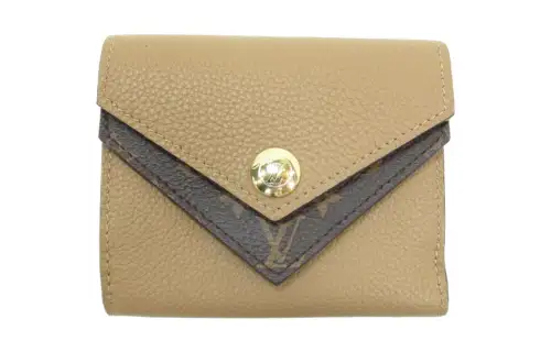 LOUIS VUITTON Leather Wallet Women's Khaki