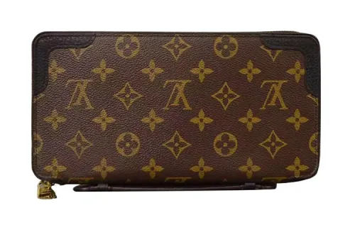 LOUIS VUITTON Zip Closure Monogram Canvas With Cow Leather Wallet Unisex Brown