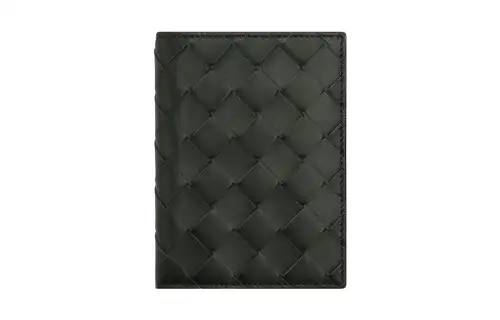 Bottega Veneta Intrecciato Cow Leather Card Holder Men's Dark Green & Mud Brown