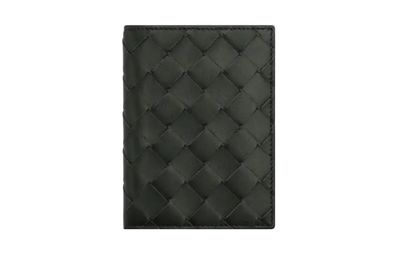 Bottega Veneta Intrecciato Cow Leather Card Holder Men's Dark Green & Mud Brown