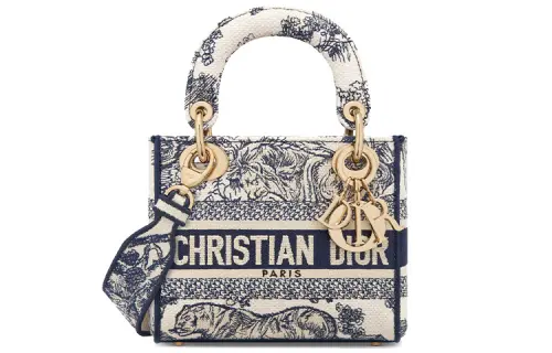 DIOR Lady D Lite Jouy Print Embroidery Handbag, Shoulder Bag, Crossbody Bag, Handbag Mini Women's White & Marine Blue