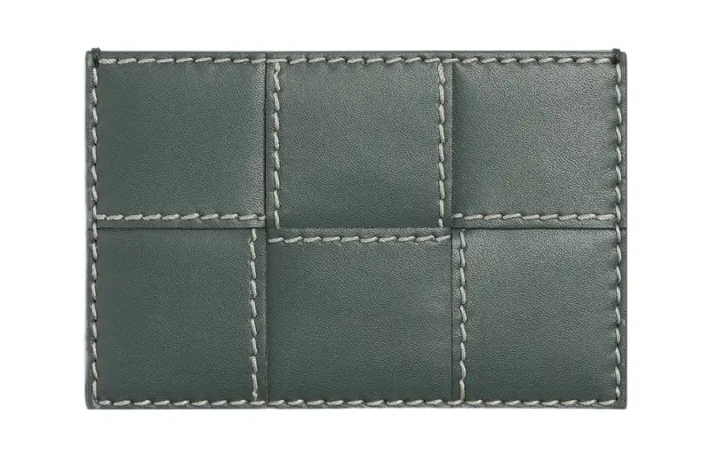 Bottega Veneta CASSETTEIntrecciato Woven Cow Leather Card Holder Regular Men's Slate & Natural Stitch