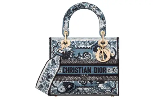 DIOR Lady D Lite Embroidery Handbag, Shoulder Bag, Crossbody Bag, Handbag Medium Women's Denim Blue
