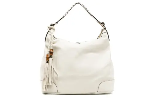 GUCCI Leather One Shoulder Handbag Women's Ivory