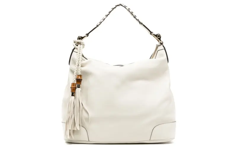 GUCCI Leather One Shoulder Handbag Women's Ivory