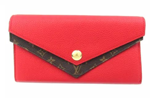 LOUIS VUITTON Canvas With Calfskin Wallet Women's Red/Brown