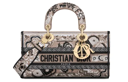 DIOR Lady D Joy Butterfly Bandana Pattern Embroidery Handbag, Shoulder Bag, Crossbody Bag, Handbag Medium Women's Beige
